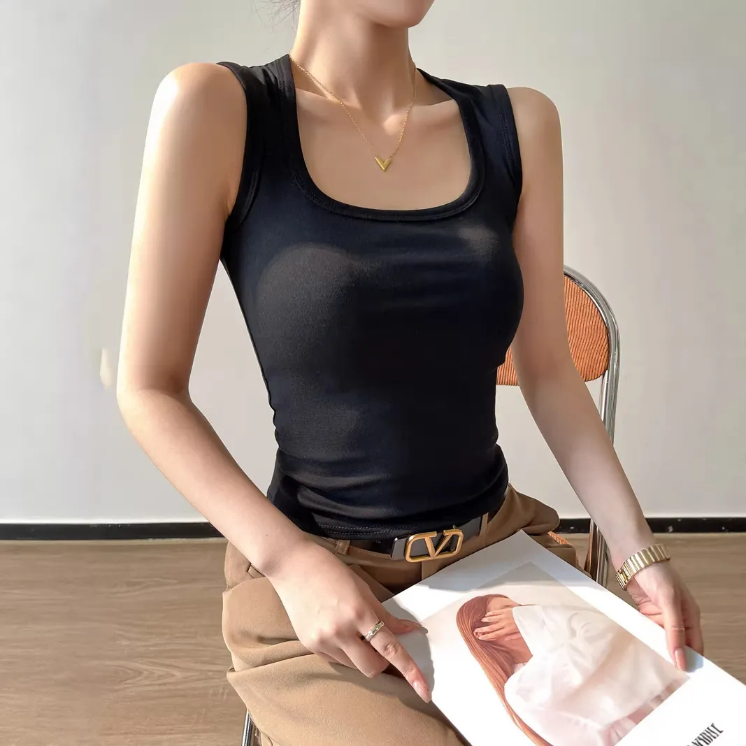 Women Cotton Ribbed Knit Tank Top Slim Fit U-Neck Sleeveless Base Layer Chic Casual Solid Color Camisole
