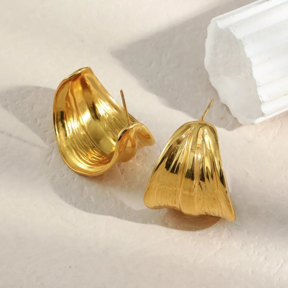 Minimalist Wide C-Shaped Textured Earrings Stainless Steel 18K Gold Plated Geometric Fashion Jewelry For Women