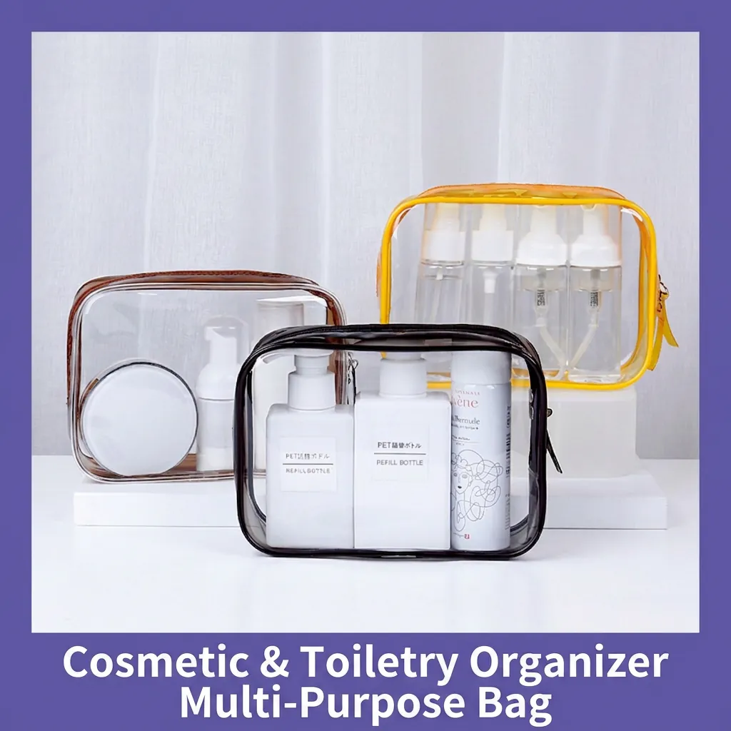 Transparent PVC Makeup Bag Waterproof Travel Toiletry Organizer Zipper Portable Cosmetic Storage Rectangle Clear