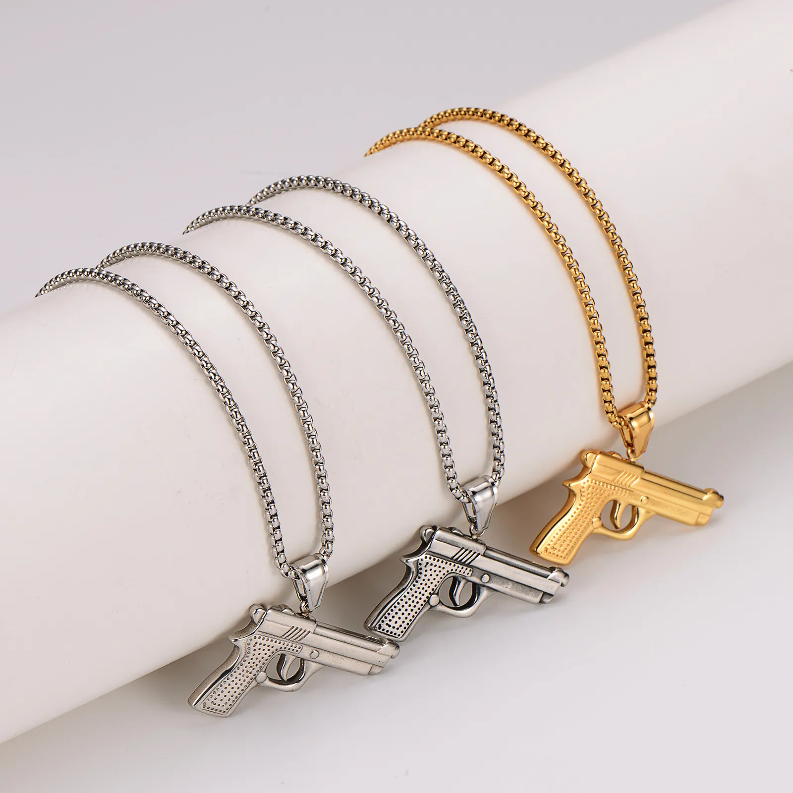 Pistol Pendant Necklace 304 Stainless Steel Trendy Hip Hop Personality Men Jewelry