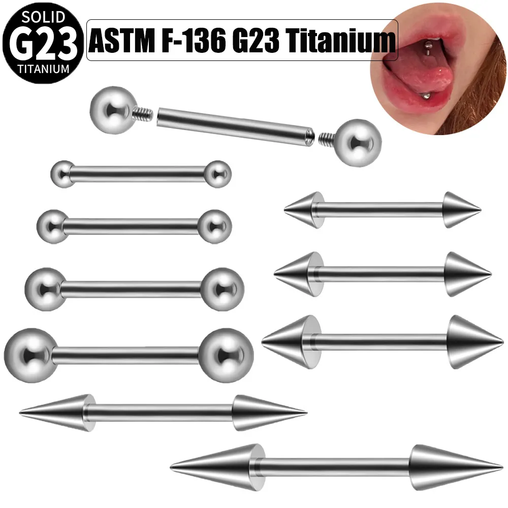 G23 Titanium Internally Threaded Tongue Ring Nipple Stud Barbell Body Piercing Jewelry Polished Ball Spike End Basic Style