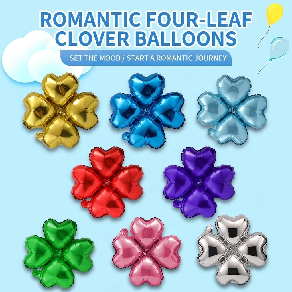 Clover Heart Shape Aluminum Foil Balloon Metallic Party Decoration Wedding Birthday Festive Multi Color Shiny Decor
