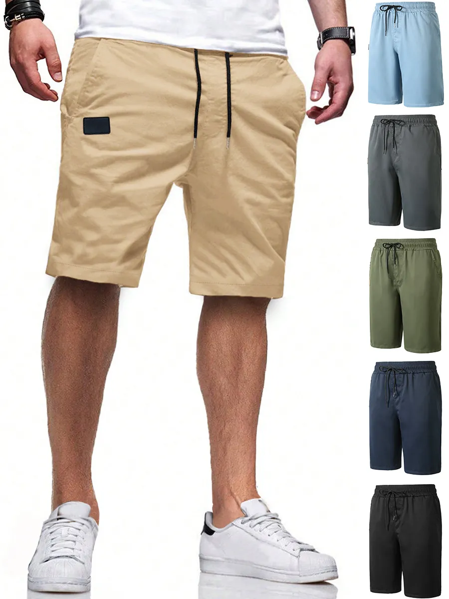 Men's Casual Sport Beach Shorts Woven Polyester Solid Color Elastic Waist Drawstring Quick Dry Shorts For Summer Outdoor