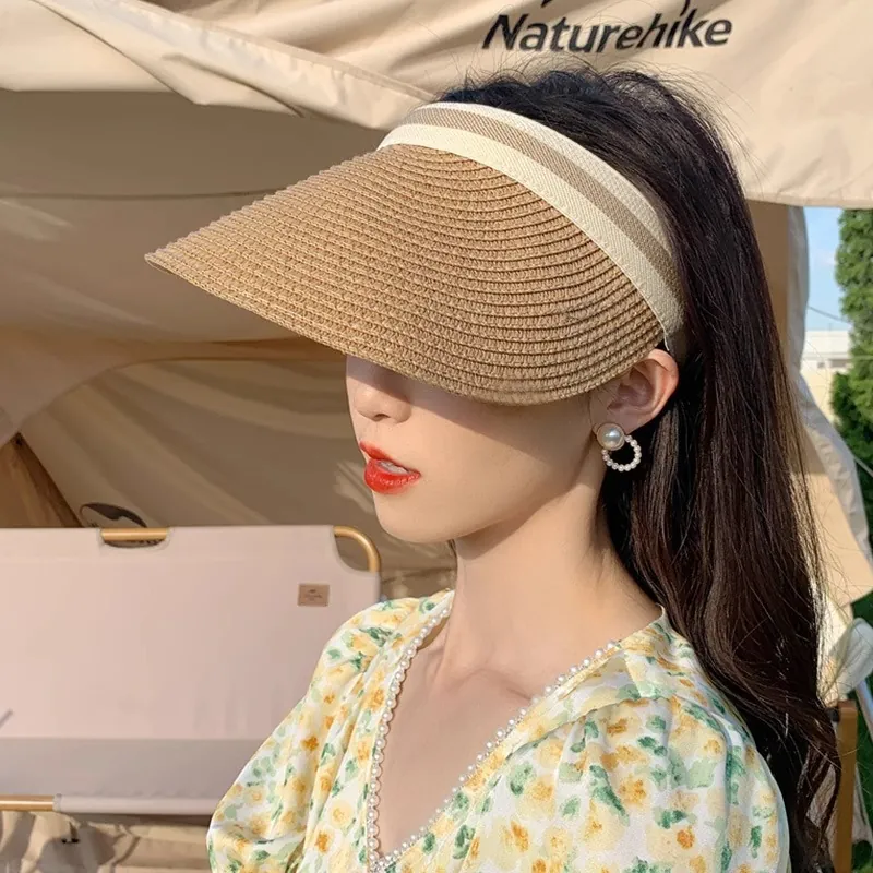 Visiera Di Paglia Donna Cappello Tesa Larga Parte Superiore Aperta Protezione UV Estate Spiaggia Traspirante Fiocco Ape