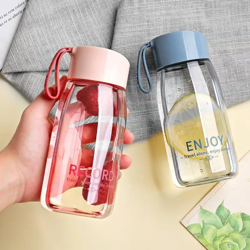 Portable Water Bottle PC Plastic Heat Resistant Leakproof Cup With Lanyard Minimalist Letter Print For Women Office