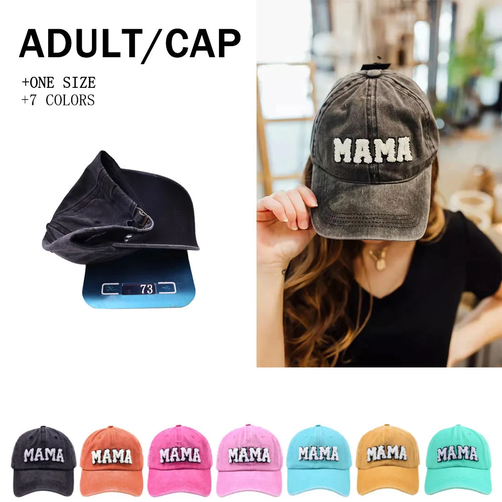 Washed Cotton Baseball Cap Distressed Retro Embroidery MAMA Letter Outdoor Sun Hat Adjustable For Women Men