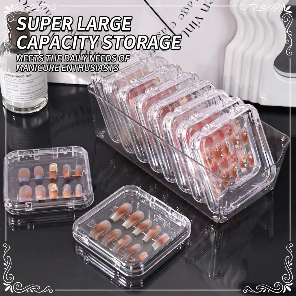 Clear Press-on Nail Storage Box Transparent PS Plastic Dustproof Organizer For False Nails Jewelry Desktop Display Case