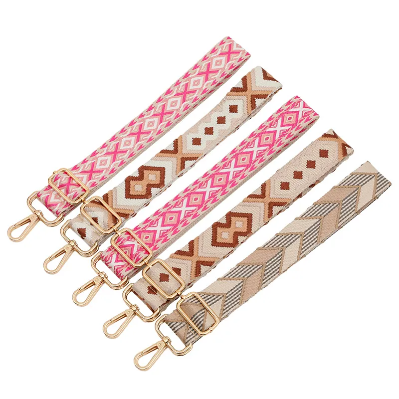 Breiter Ersatz Taschenriemen Verstellbar Ethno Geometrisches Muster Leinwand Polyester Für Umhängetaschen Metallschnalle