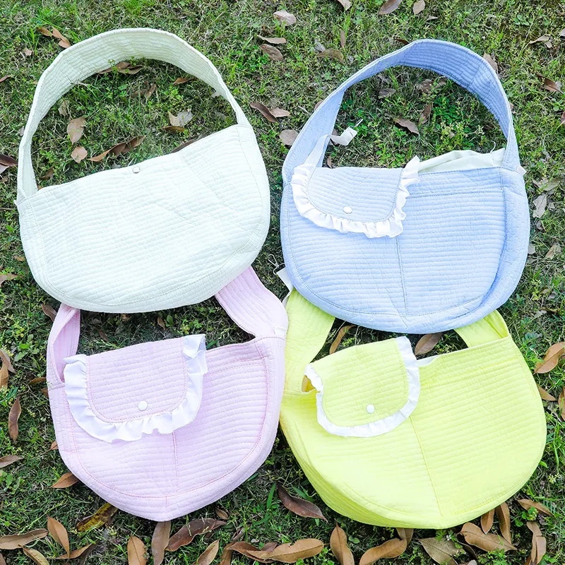 Sac De Transport Pour Animaux Coton Matelassé Bordure À Volants Large Bandoulière Sac À Bandoulière Pour Petits Chats Chiens