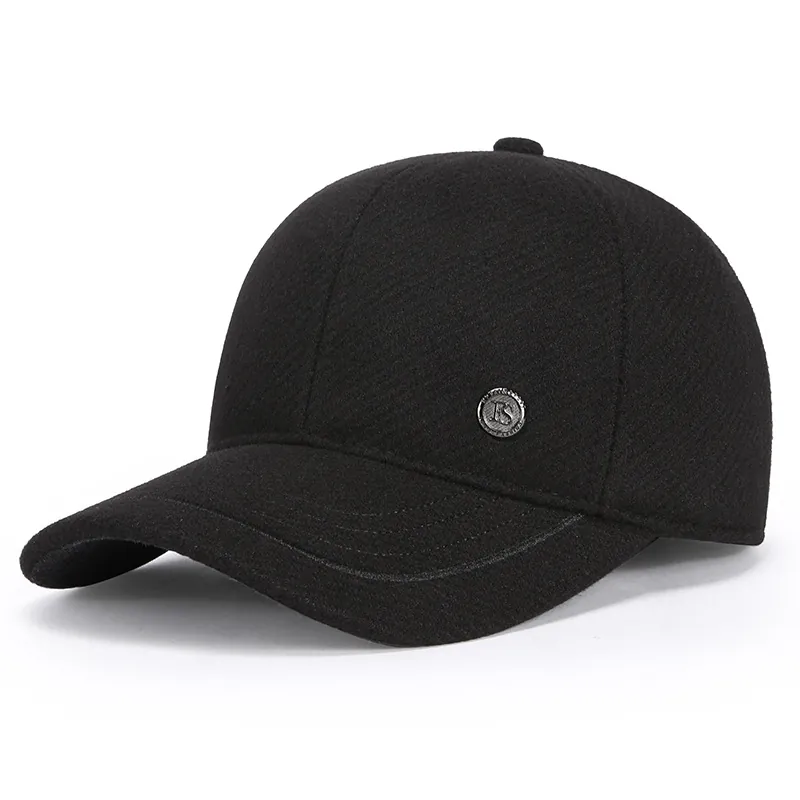 Men Winter Baseball Cap With Ear Protection Earflaps Woolen Cotton Warm Windproof Outdoor Adjustable Classic Hat