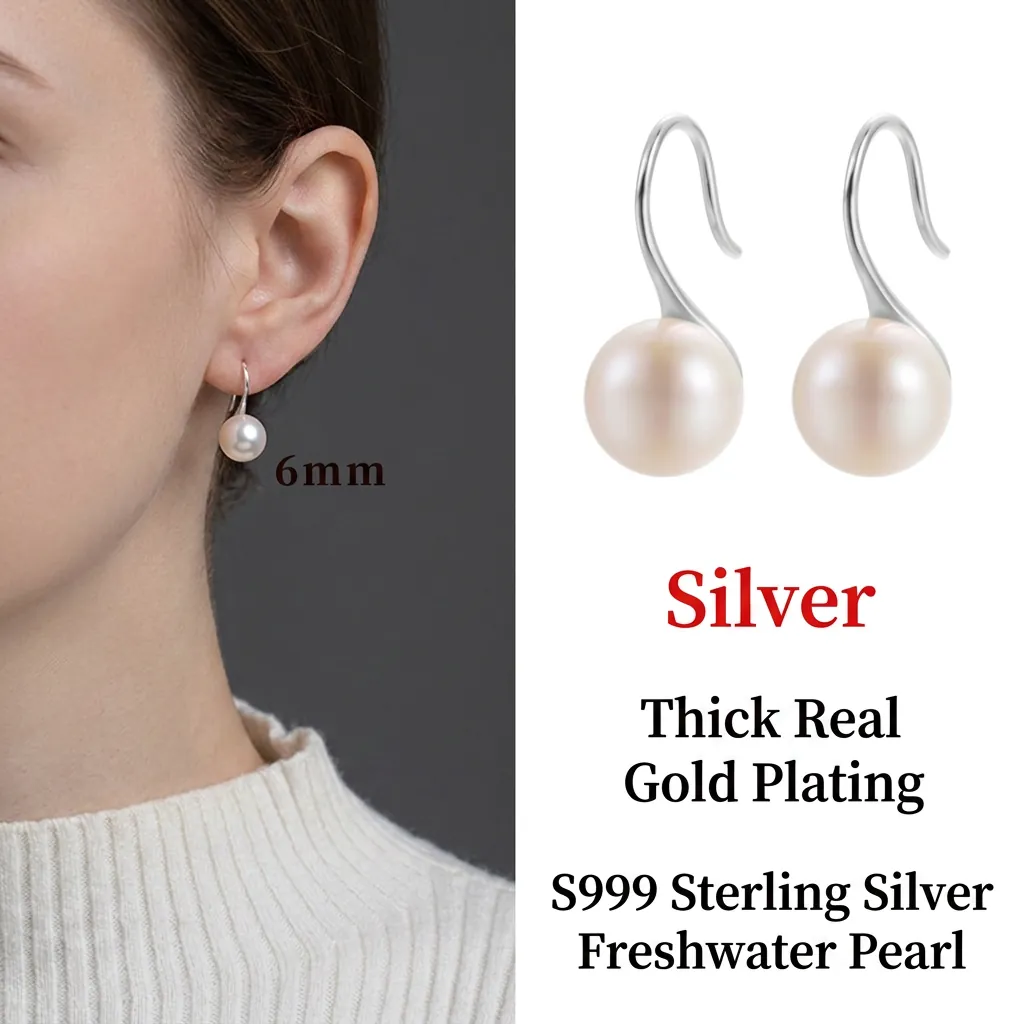 Boucles D'oreilles À Crochet En Süßwasserperles D'eau Douce Naturelles Argent Sterling Bijoux Élégants Pour Femmes