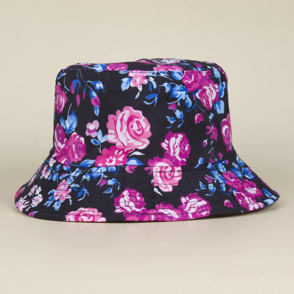 Sombrero de Pescador Casual Reversible Estampado Girasol Rosa Protección Solar Parte Superior Plana Lona Algodón Viaje