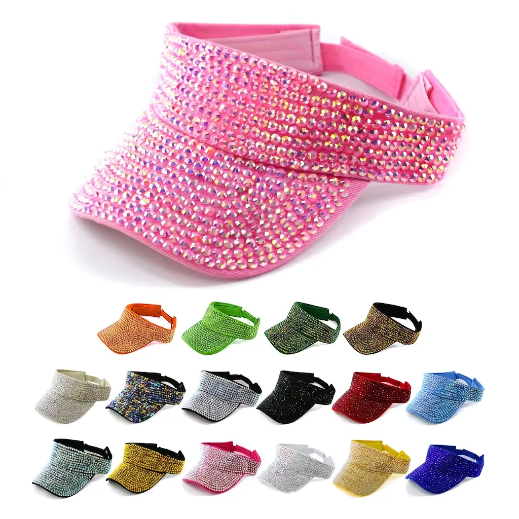 Bling Rhinestone Sun Visor Hat Crystal Empty Top Adjustable Baseball Cap Outdoor Fashion Sun Protection For Women
