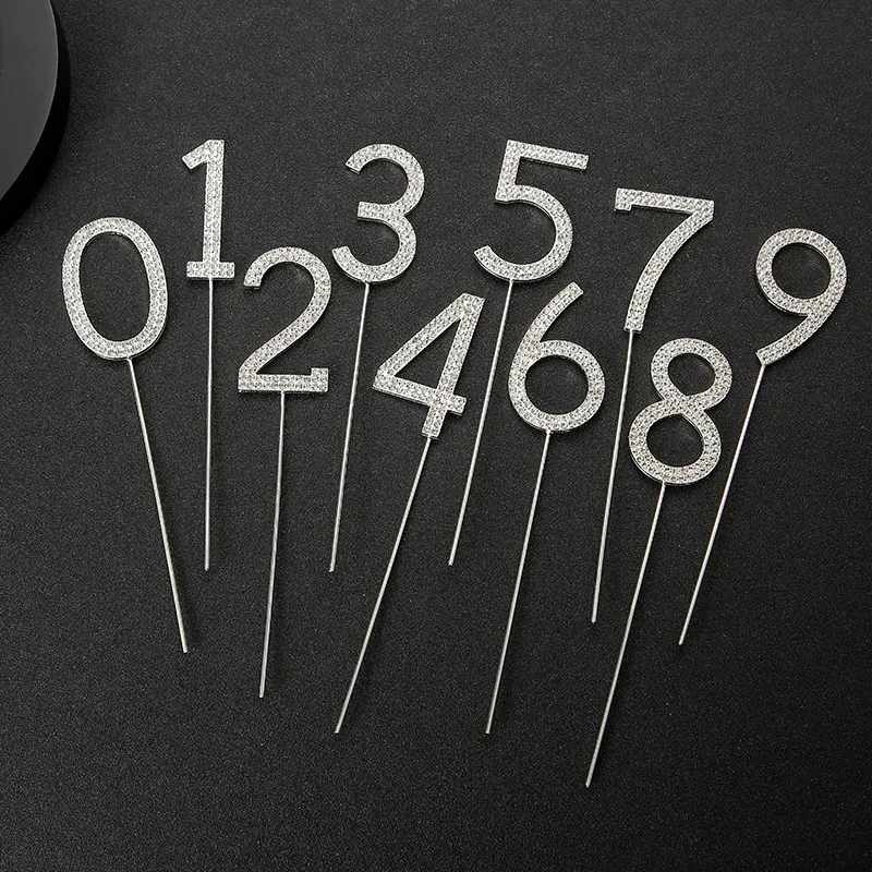 Rhinestone Number Cake Topper Alloy Shiny Numerical Dessert Decoration For Birthday Wedding Anniversary Party