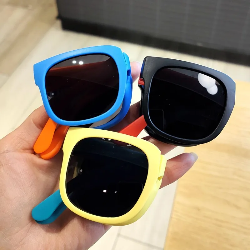 Lunettes De Soleil Pliables Pour Enfants Protection UV400 Monture Carrée Lunettes Portables Pour Garçons Et Filles