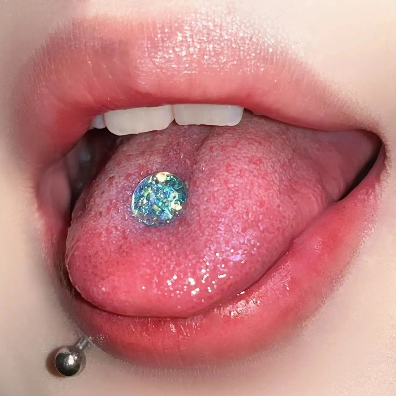 Titanium Steel Rhinestone Tongue Ring Body Piercing Jewelry Sparkly Glitter Barbell For Women Men Daily Decoration Accessory