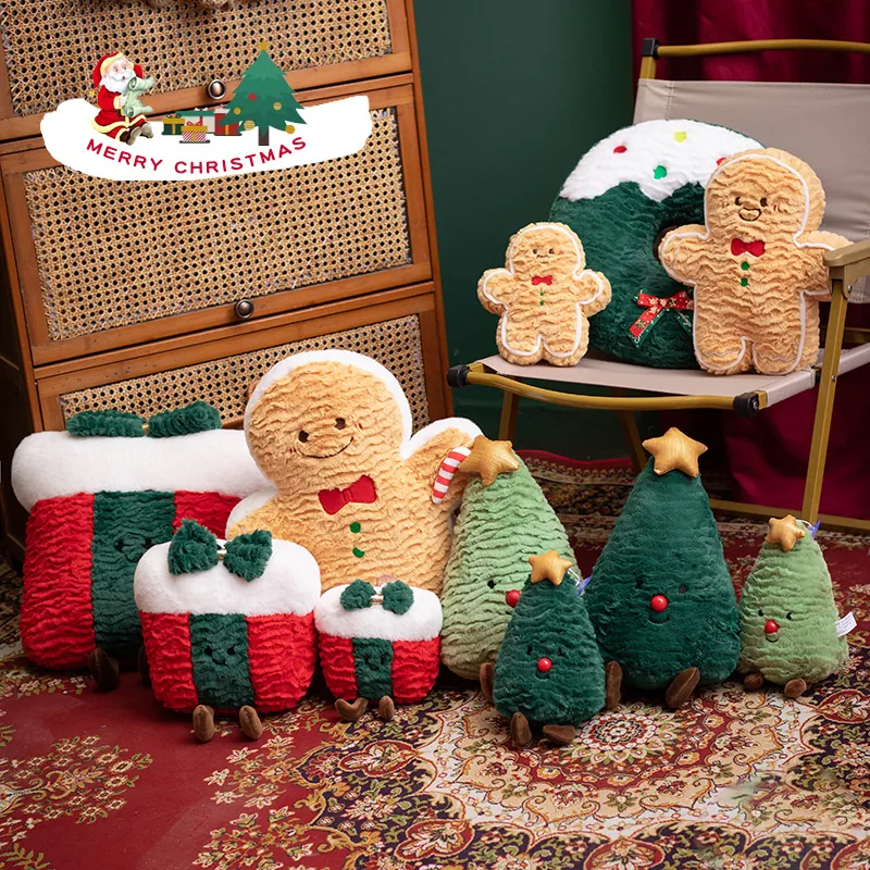 Coussin en Peluche Joyeux Noël Sapin de Noël Bonhomme de Pain d'Épices Couronne Jouet Rembourré Décoration de Maison Cadeau de Noël Enfants