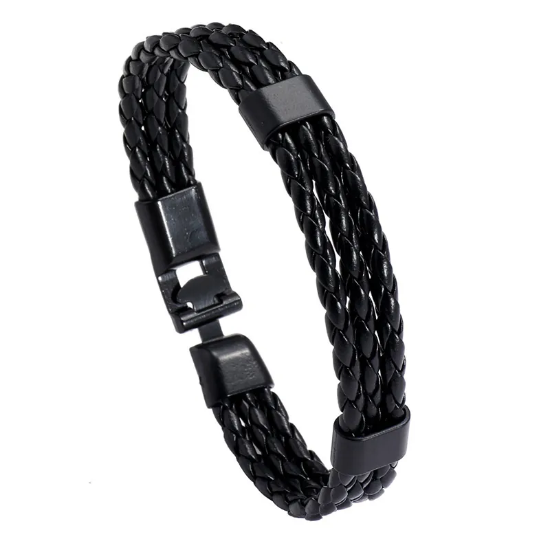 Braided PU Leather Bracelet Multi-Layer Alloy Buckle Retro Street Style Jewelry For Men Women