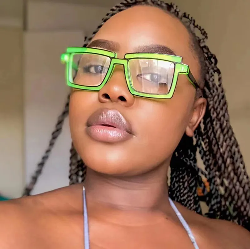 Fashion Square Blue Light Blocking Glasses TR90 Large Frame 2D Cartoon Comic Style Clear Plain Eyewear For Men Women