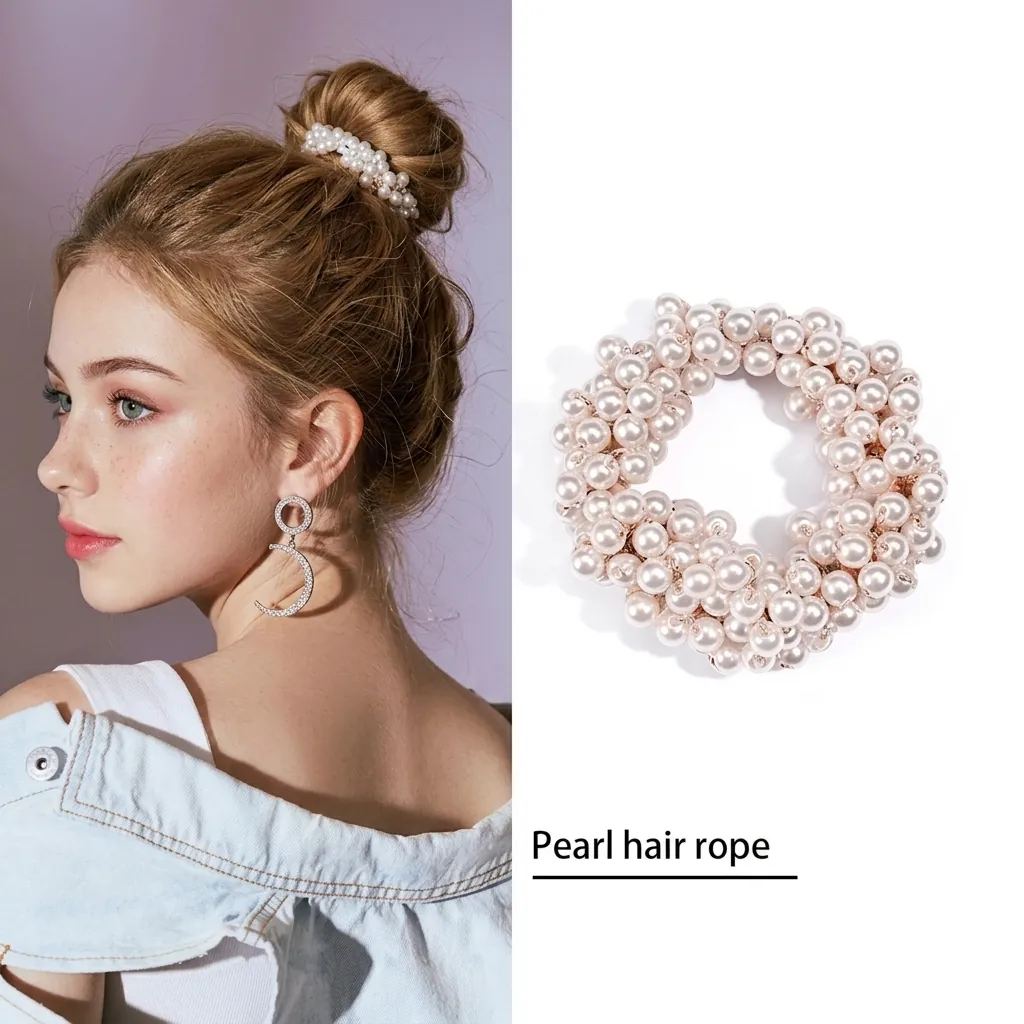 Elegant Artificial Pearl Hair Tie High Elasticity Handmade Retro Hair Rope For Women Girls Korean Style Accessory