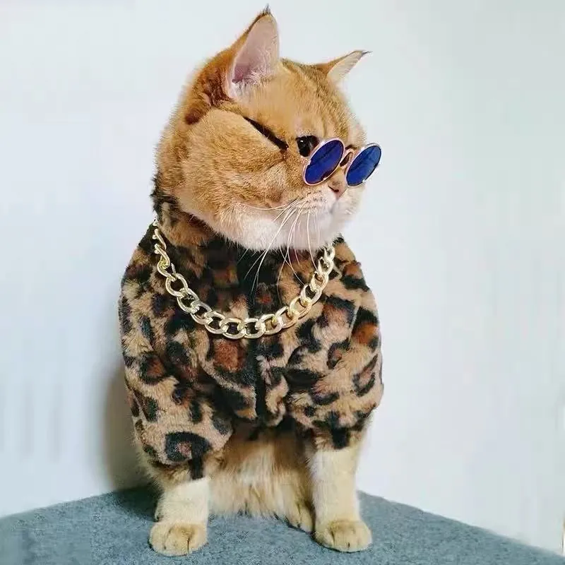 Pet Dog Cat Faux Fur Fleece Jacket Winter Warm Leopard Print Heart Rainbow Vest Zip Up Clothes Small Animals