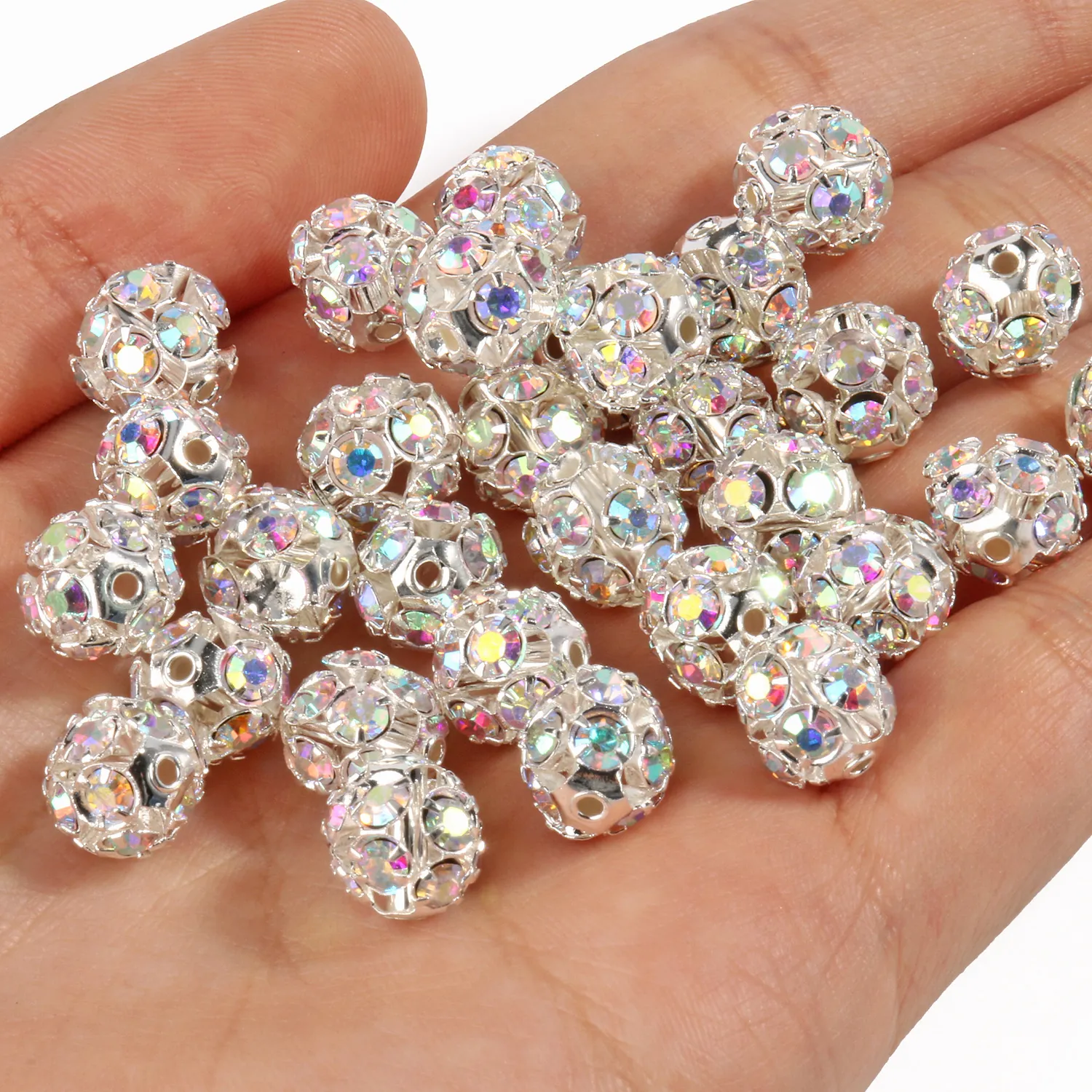 Copper Rhinestone Beads Hollow Yangmei Ball Spacer Beads For DIY Bracelet Necklace Jewelry Making Gold Silver Accessory