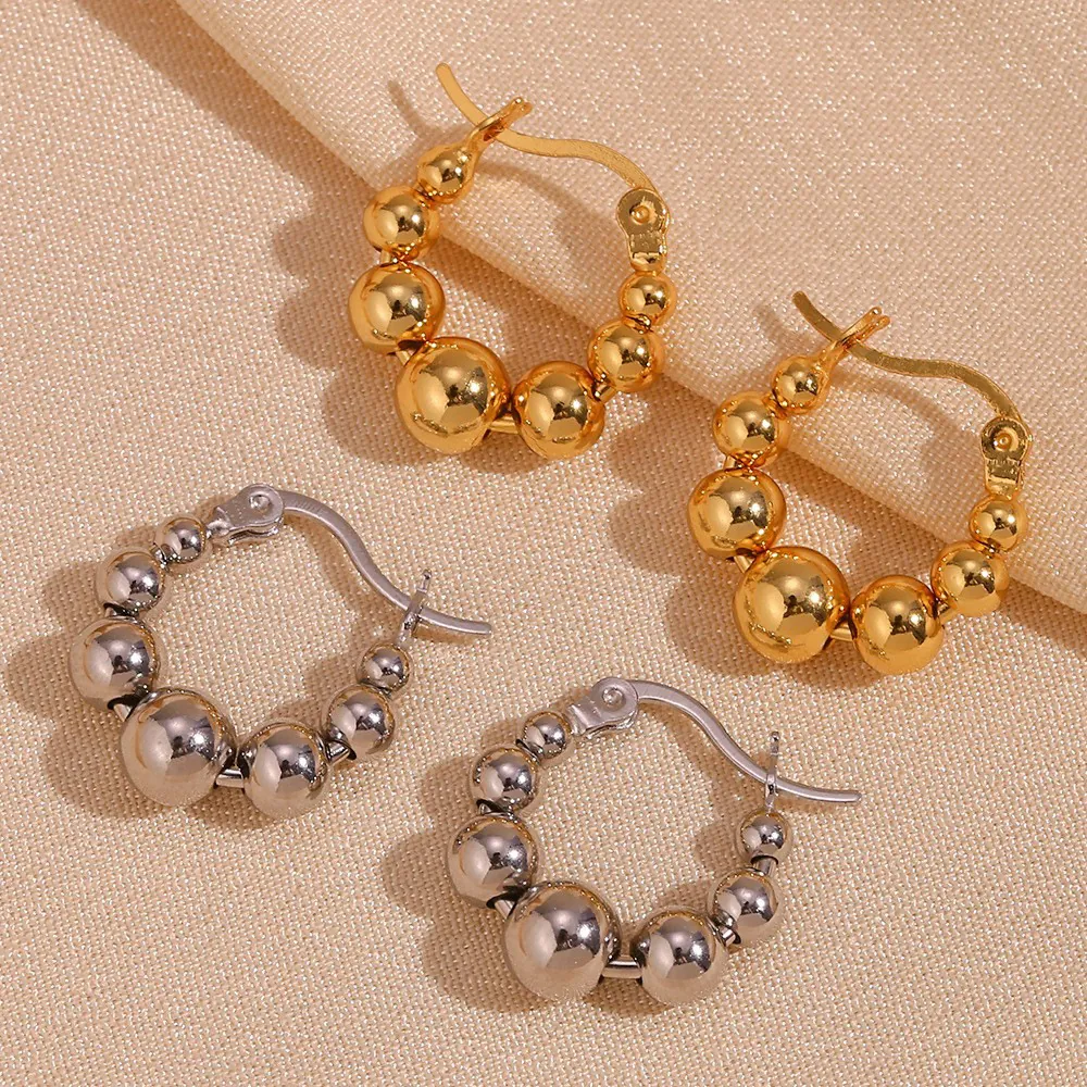 Edelstahl 18K Vergoldet Gradient Perle Creolen Für Damen Minimalistische Mode Geometrische C-Förmige Ohrringe Schmuck Geschenk