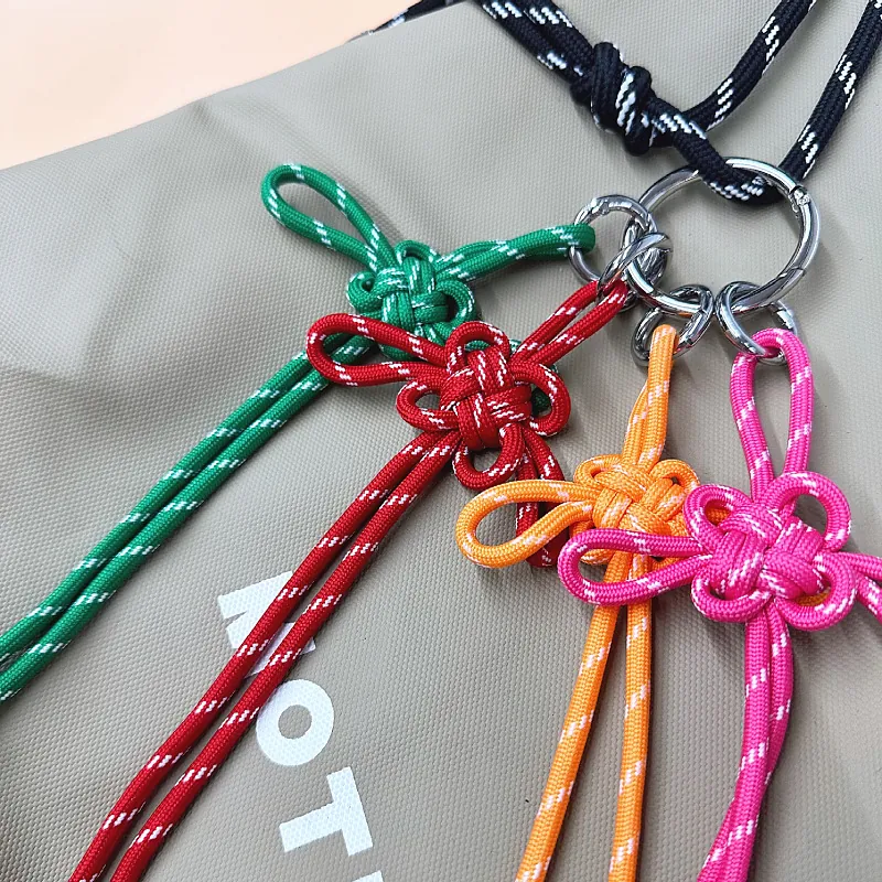 Handwoven Woven Rope Keychain Bag Charm Pendant Reflective Parachute Cord Chinese Knot Style Metal Ring Accessory