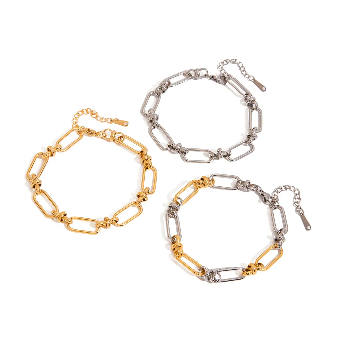 Bracelet Chaîne En Acier Inoxydable Plaqué Or 18K Bicolore Maillons Rectangulaires Style Industriel Bijoux Femmes