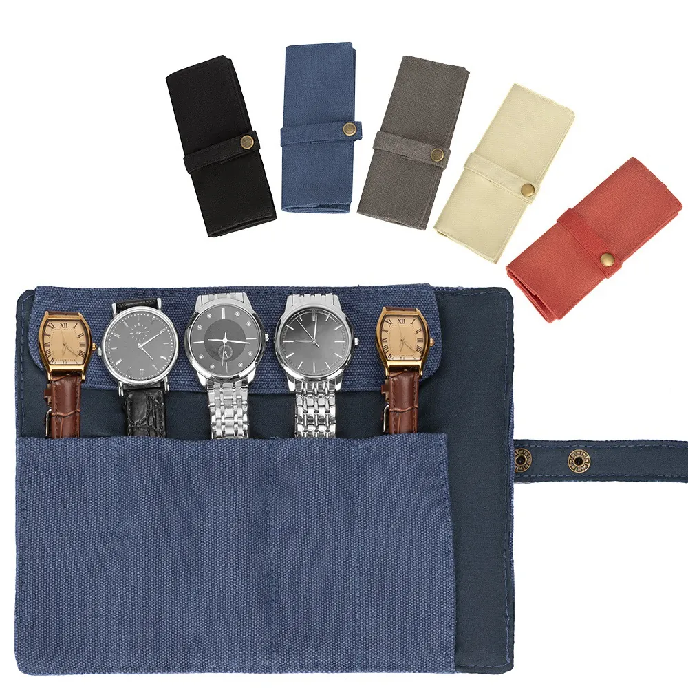 Uhrenarmband Organizer Rolle Baumwolle Leinwand Tragbare Aufbewahrungstasche Mit Druckknopf Für Reisen