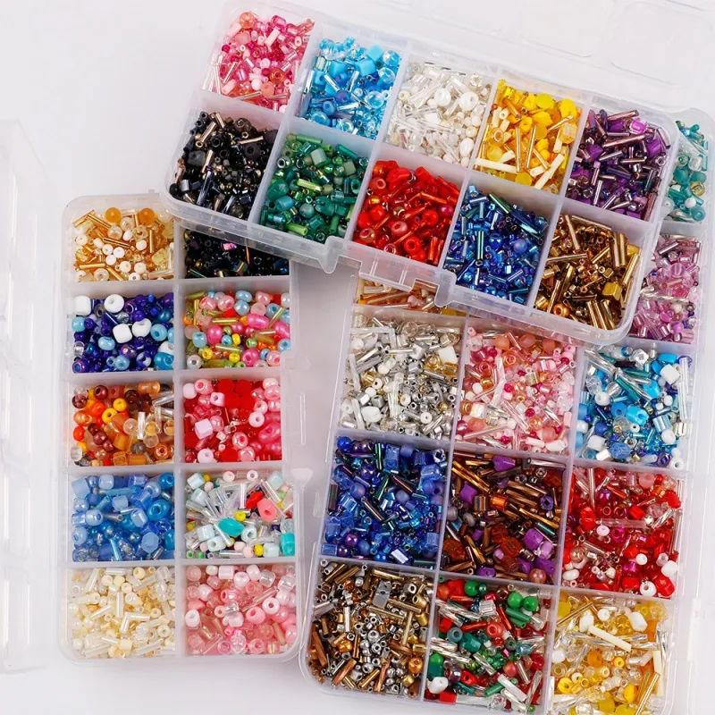Kit Perline Di Vetro E Perline A Tubo Multicolore Forme Miste In Scatola Di Immagazzinaggio Per Creazione Gioielli Fai Da Te Ricamo