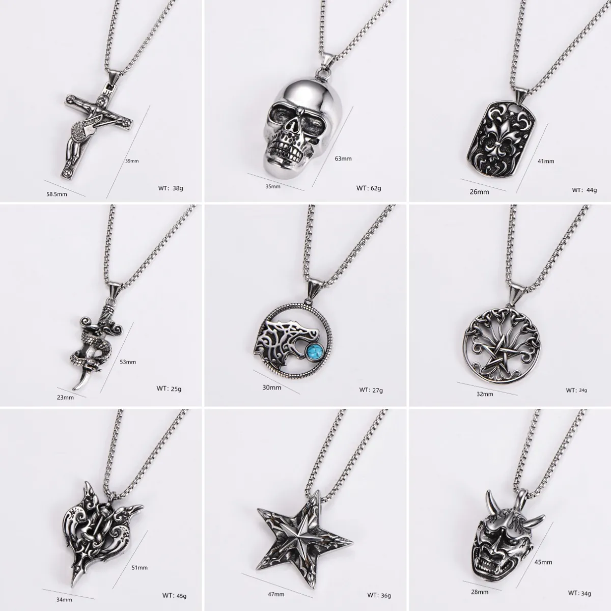 Vintage Stainless Steel Pendant Necklace Punk Hip Hop Cross Skull Star Hannya Mask Fitness Jewelry For Men
