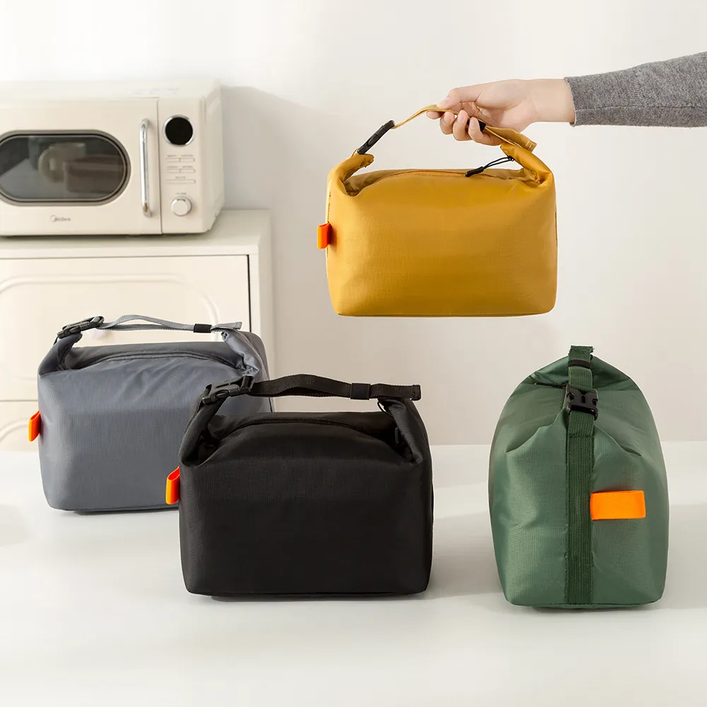 Insulated Lunch Bag Oxford Cloth Aluminum Foil Lining Large Capacity Portable Tote With Buckle Handle Bento Box Pouch
