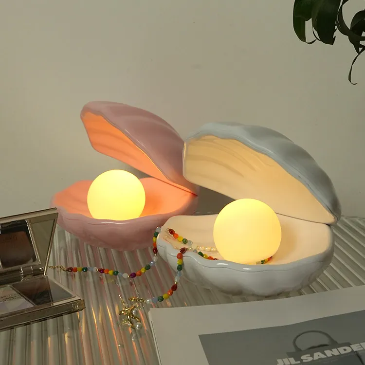 Creative Shell Artificial Pearl Night Light Desktop Atmosphere Table Lamp Bedside Decoration Jewelry Storage Novelty Gift For Girls