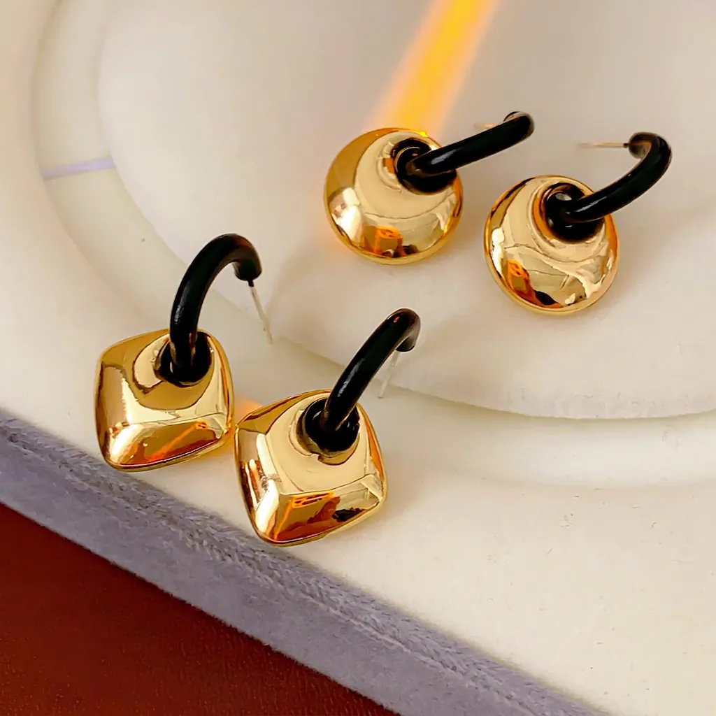 Orecchini Pendenti Geometrici Lega Oro Nero Gioielli Di Moda Minimalisti Con Perno In Argento Per Donna Moderno