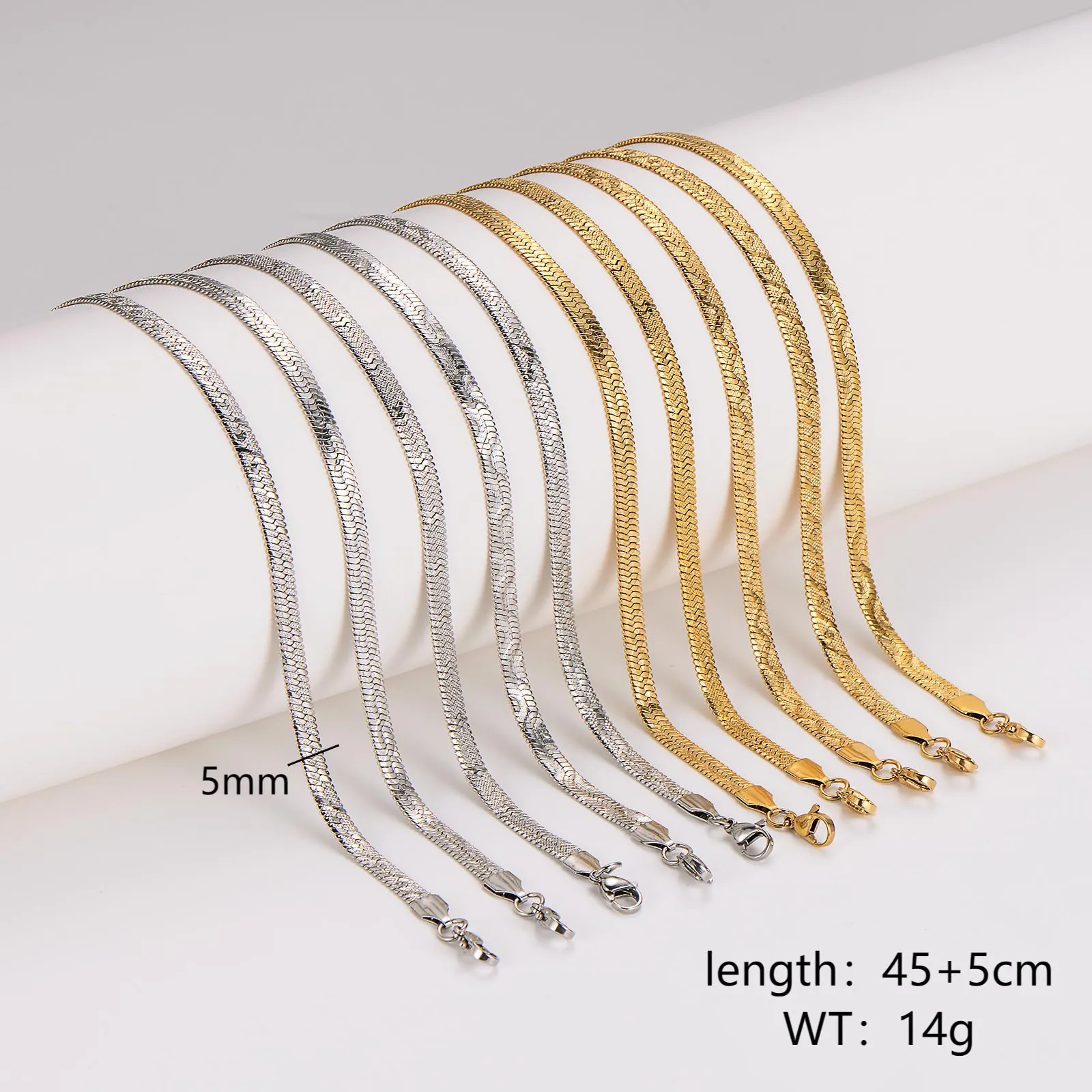 Flat Snake Chain Necklace 304 Stainless Steel Herringbone Pattern Adjustable Fashion Jewelry For Women And Men
