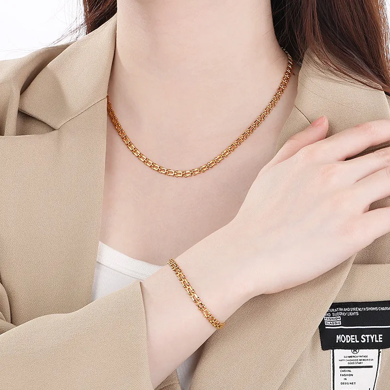 Collier Et Bracelet En Acier Inoxydable Chaîne À Maillons Rectangulaires Géométriques Bijoux Modernes Minimalistes Pour Femmes