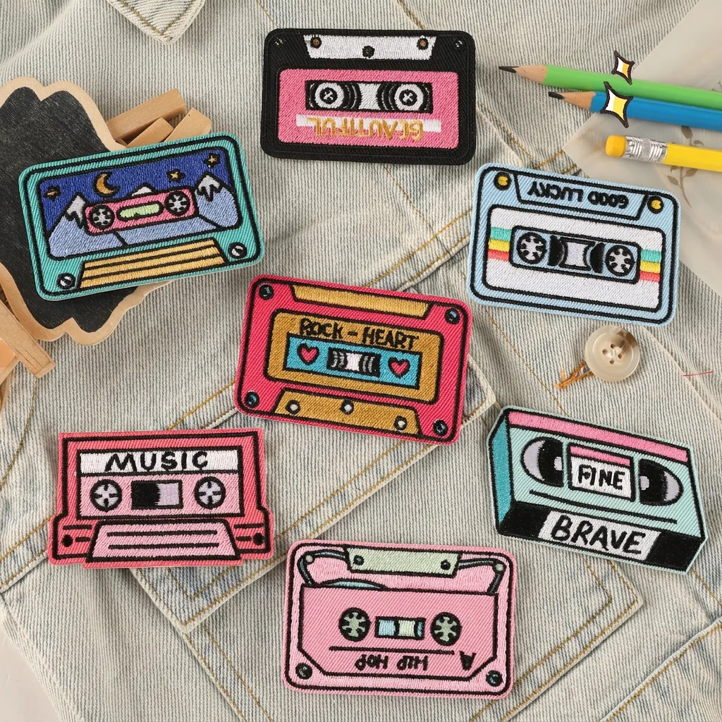 Toppe Ricamate Per Cassette Vintage Tema Musicale Colorato Toppe Termoadhesivi Applique Decorative Per Abbigliamento DIY
