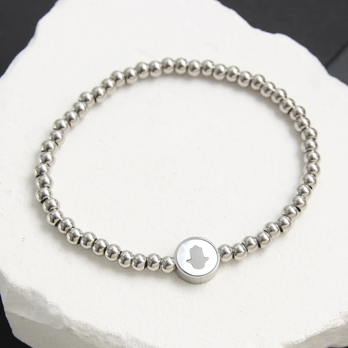 Stainless Steel Beaded Bracelet Round Beads Charm Hamsa Evil Eye Tree Of Life Moon Heart For Women Men Trendy Jewelry