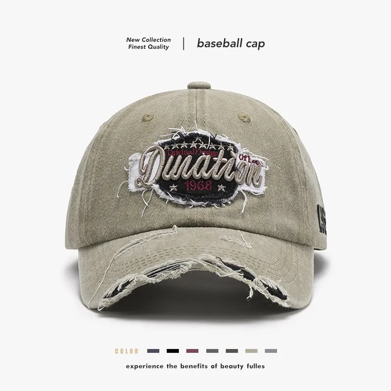 Vintage Washed Cotton Baseball Cap Distressed Letter Embroidery Adjustable Retro Sun Hat For Men Women