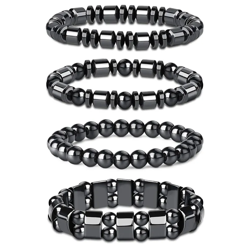 Herren Hämatit Perlenarmband Elastisch Poliert Naturstein Schmuck Yoga Mode Lässig