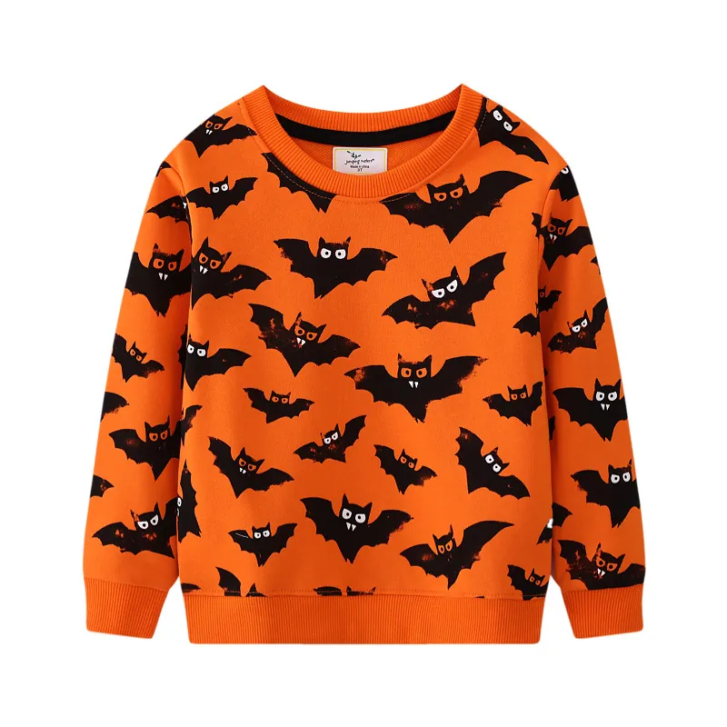Halloween Kids Boys Sweatshirt Cotton Bat Print Long Sleeve Crewneck Pullover Orange