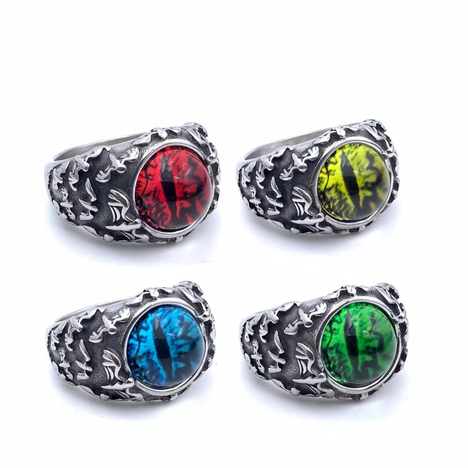 Evil Eye Ring Stainless Steel Gothic Punk Retro Style Men Jewelry Bat Wings Embossed Dragon Eye Jewelry