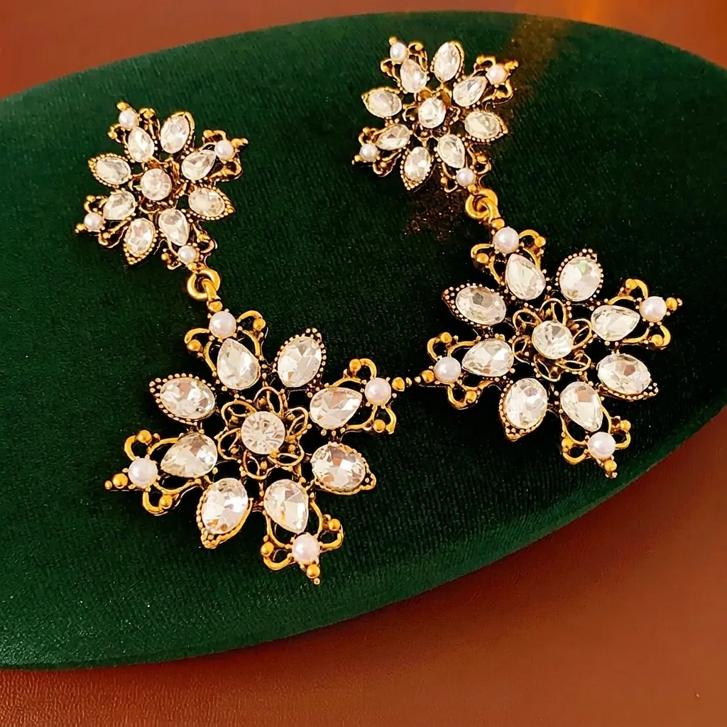 Boucles Oreilles Pendantes Fleur Palais Vintage Alliage Strass Künstliche Perle Avec Tige Argent Bijoux Déclaration Pour Femmes