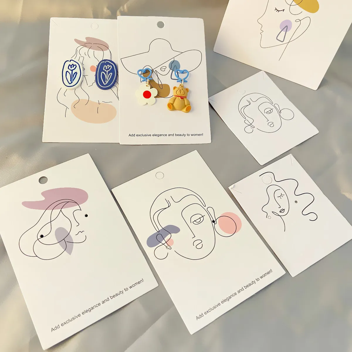 Minimalist Art Woman Line Portrait Earring Display Cards Jewelry Packaging Cardboard For Earrings Necklaces Hair Accessories
