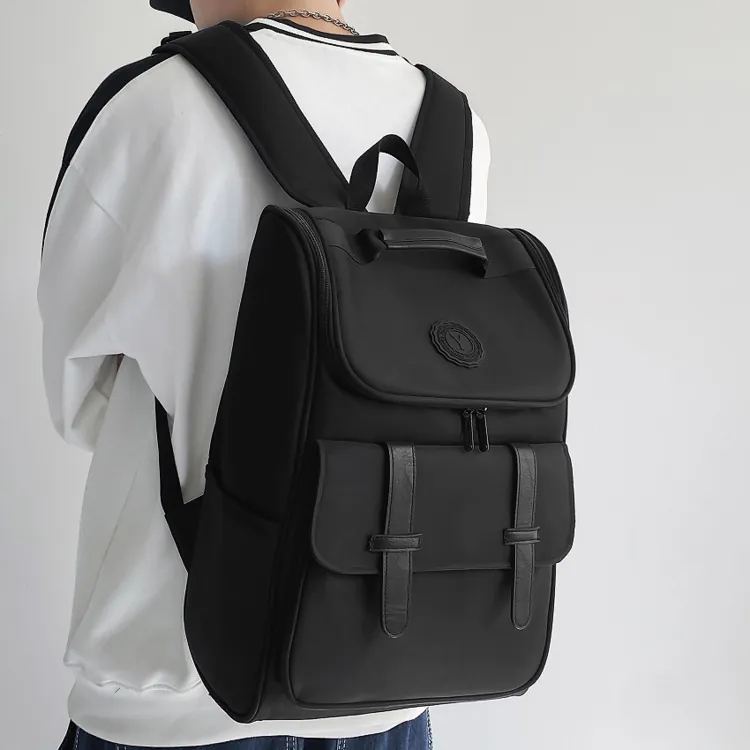 Casual Backpack Nylon PU Leather Flap Buckle Large Capacity School Travel Trendy Unisex