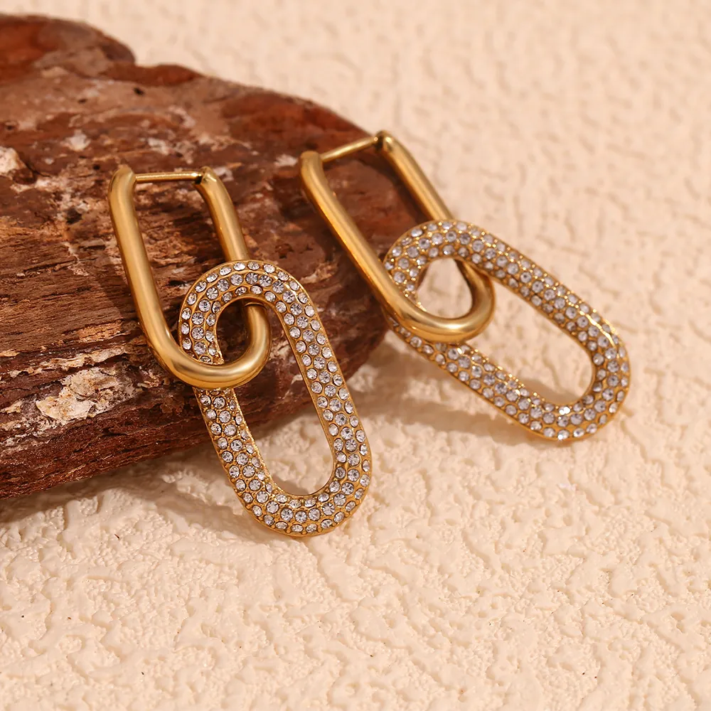 Double Loop Geometric Earrings Stainless Steel Gold Plated Micro Pave Zircon Luxury Elegant Jewelry For Women