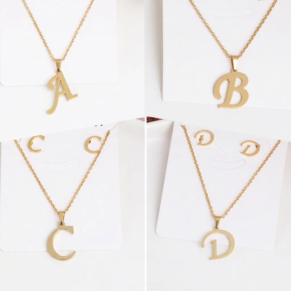 Initial Pendant Necklace And Stud Earrings Stainless Steel Gold Plated Alphabet Jewelry Women Fashion Minimalist