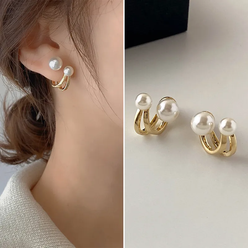 Elegant Artificial Pearl Earrings For Women With 925 Sterling Silver Earring Post Gold Plated Geometric Bow Heart Fashion Jewelry
