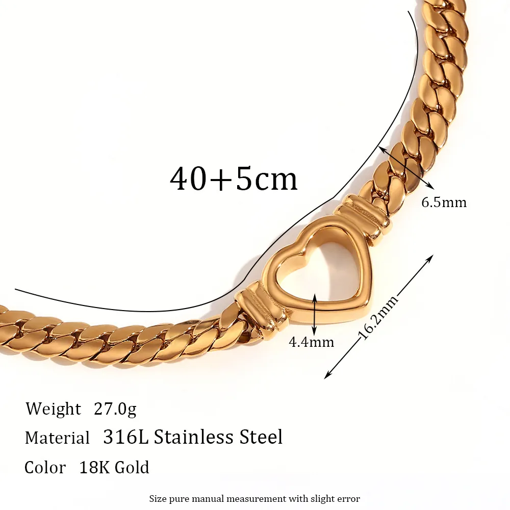 Fashion Stainless Steel Hollow Heart Pendant Necklace For Women Electroplated Minimalist Cuban Link Chain Choker Jewelry Gift